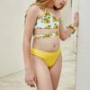 Mädchen süßer schulterfreier Bikini mit Sonnenblumen-Aufdruck, zweiteiliger Badeanzug