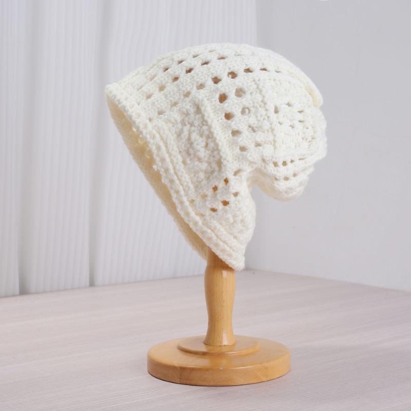Women S Breathable Hollow Knitted Slouch Hat Solid Color Autumn Flattering Casual Fit
