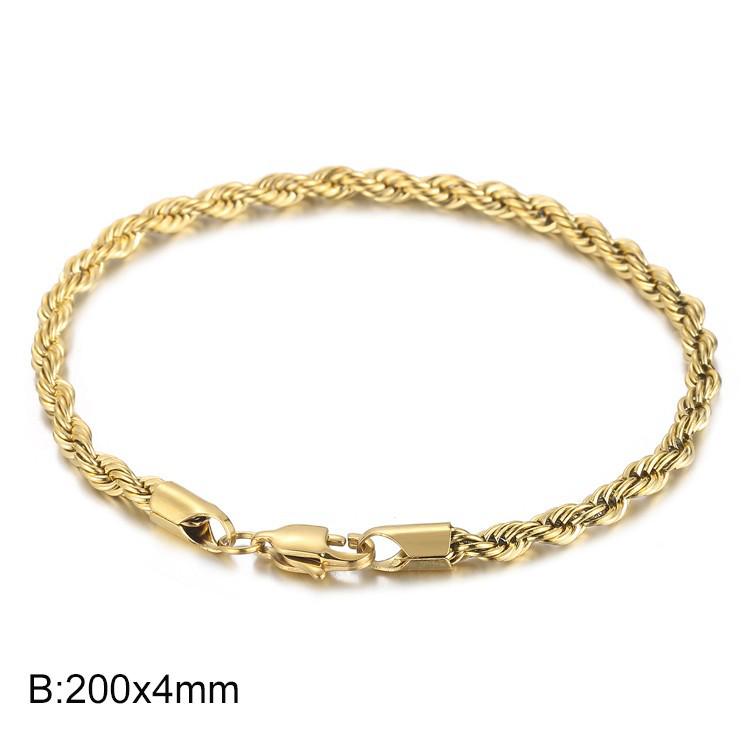 Herren 18k Vergoldetes Gedrehtes Seil Armband, 6mm Edelstahl, Schmuck im Hip-Hop-Stil.