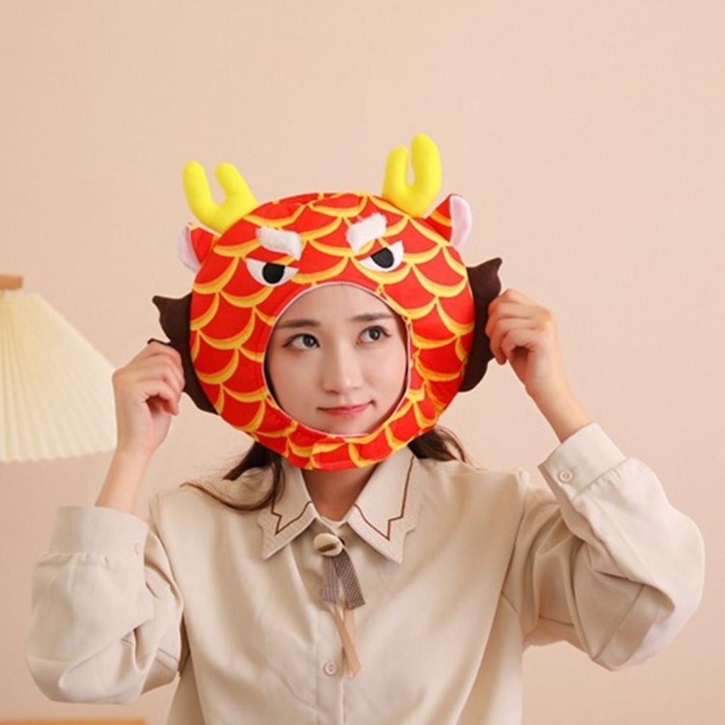 Chinese New Year Headgear for Adult 3D Dragon Hat for Boys Girls Cartoon Plush Hat Festival Celebration Party Headpiece