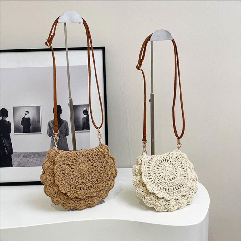 Round Crossbody Bag Hollowed-out Single-shoulder Bag Beach Bag Stylish and Cute Girls' Bag