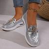 Women's New Leather Metal Casual Single Shoes Lightweight Breathable Large Size Women's Shoes