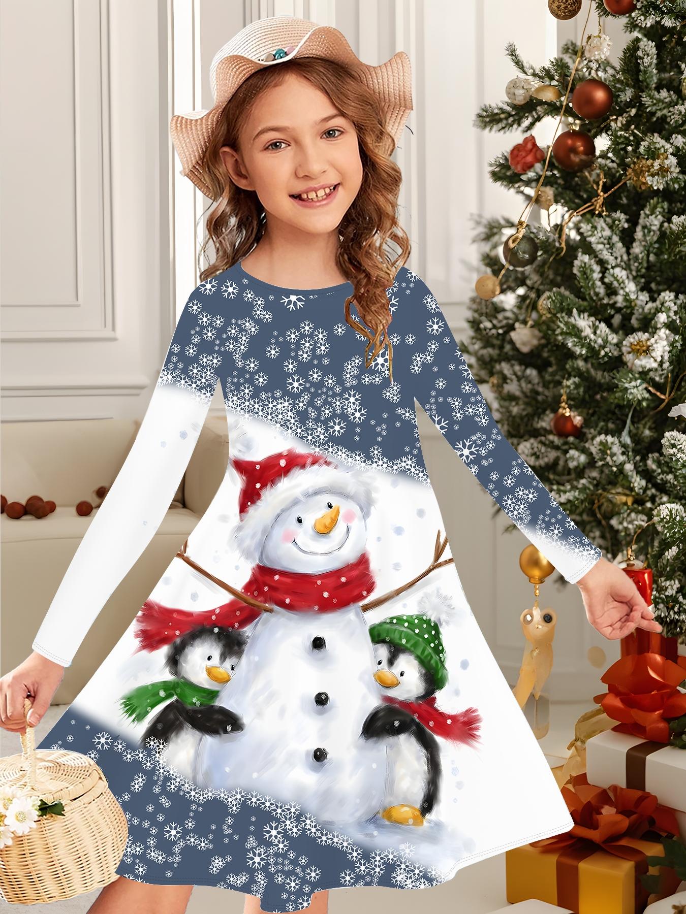 

Модное осенне-зимнее платье для девочек, 3D Рождественский принт, Круглый вырез, Длинное детское платье-футболка, Повседневное универсальное, Рождественская одежда 170 синий