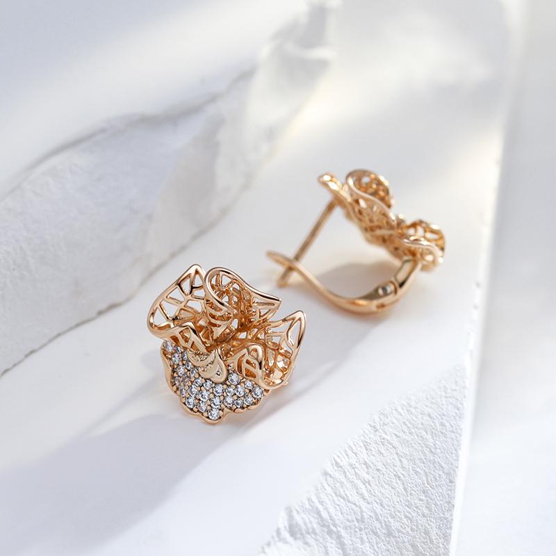 New  Rose Gold With Natural Zircon Dangle Earrings Fashion Glossy Vintage Flower Ethnic Bride Daily Fine Jewelry