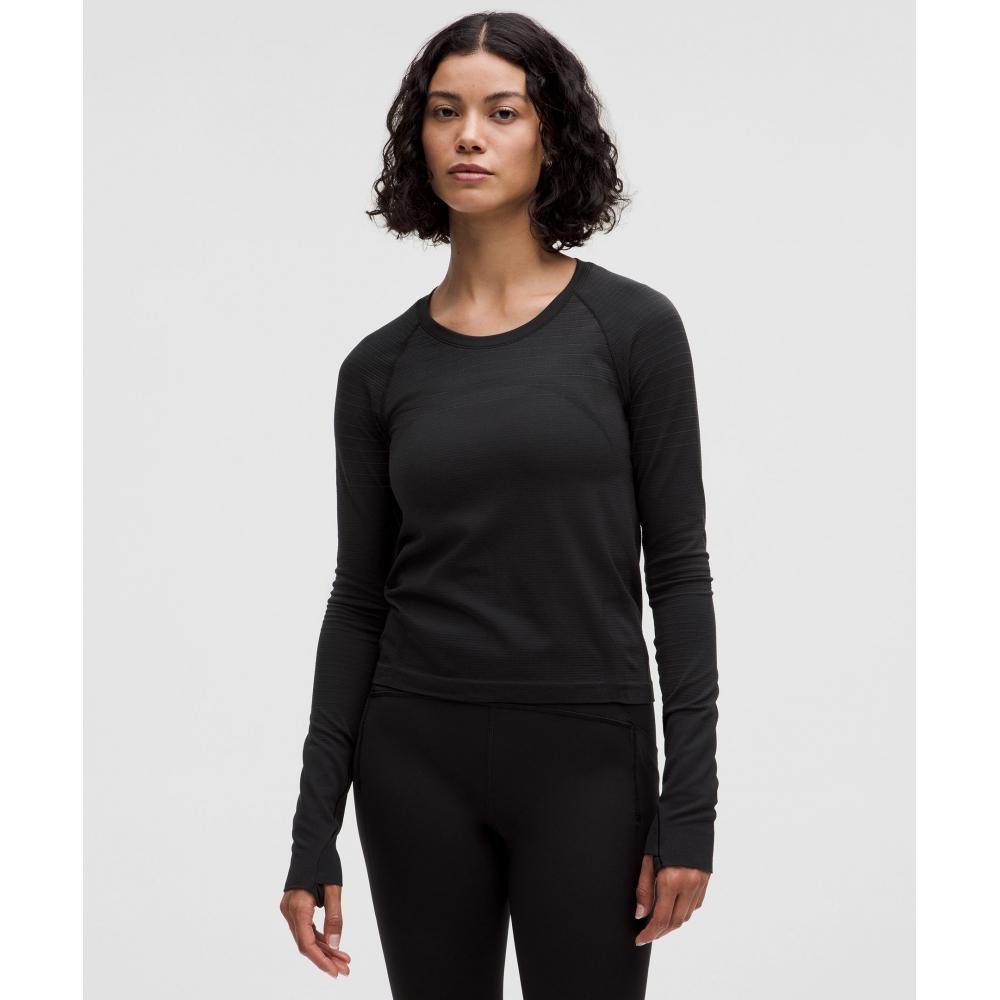 

Lululemon Swiftly Tech Long Sleeve Shirt 2.0 Waist Length Glow Stripe Black Black 8