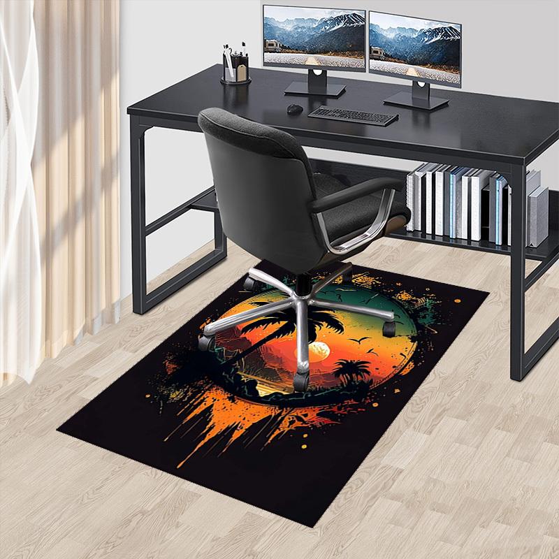 

1pc Anime Palm Tree Sunset Chair Mat - Office Desk Rug with Tropical Island Design, Non-Slip Carpet for Home Decor, Suitable for All Seasons and Perfe 60cm by 90cm