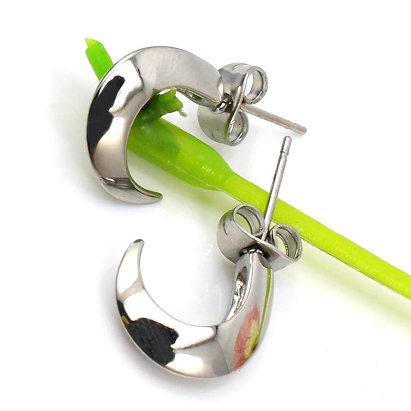 Silberfarbener Halbmond-Steckerohrring für Damen und Mädchen, Schmuck aus Edelstahl, 1 Paar