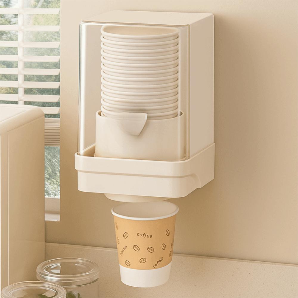 Wall-mounted Disposable Cup Storage Rack Countertop Space Saving Paper Cup Dispenser No-drill Installation Plastic