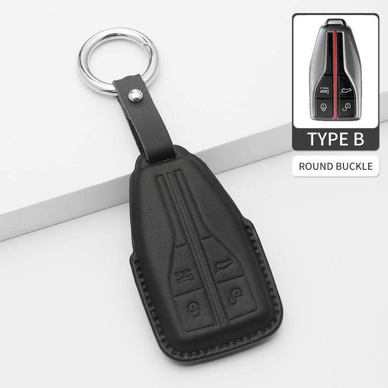 Fashion Car Key Case Cover For Faw Hongqi E-Hs9 High-End H5 H9 Car Keyring Luxury Leather Auto Accessories