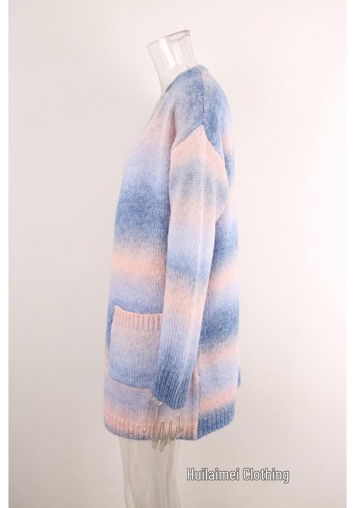 Cardigan en maille arc-en-ciel Hiver 2026 Grande Taille pour Femme