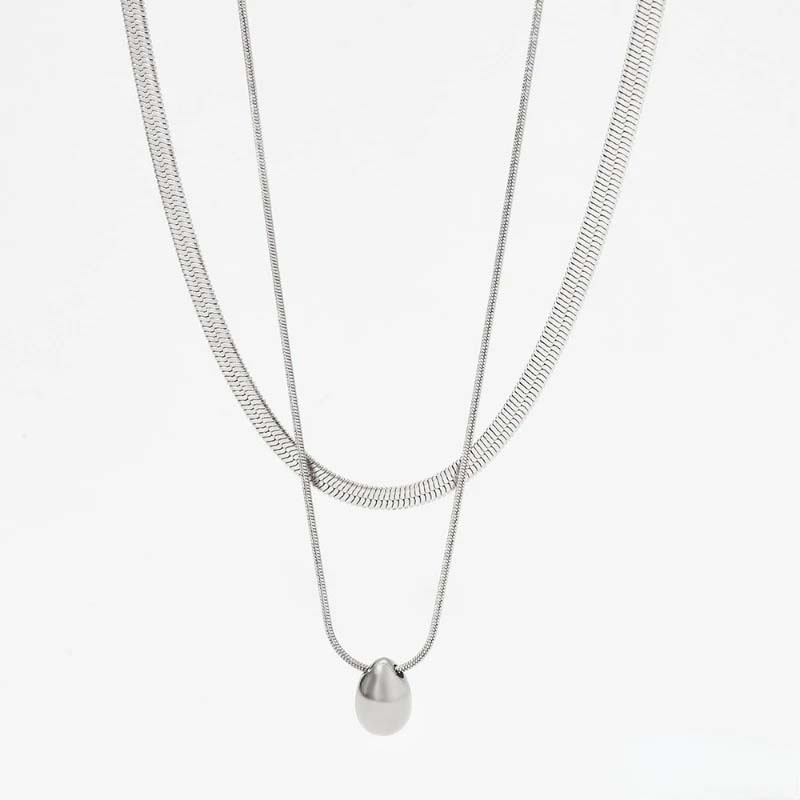 

Stainless Steel Double Layer Water Drop Pendant Necklace for Women Vintage Gold Color Snake Bone Chain Necklace Zircon Gifts медный