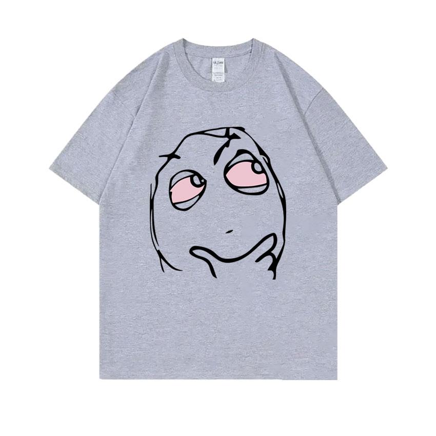 RAGE GUY Funny Meme T Shirt Manga Troll Face Be Me Pensive Red Eyes High Reaction Face T-Shirt Men Women Cotton Oversized Tshirt