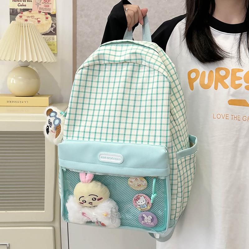Girls Color Block Backpack Primary School Student Schoolbag Plaid Printed Small Backpack Travel Bag