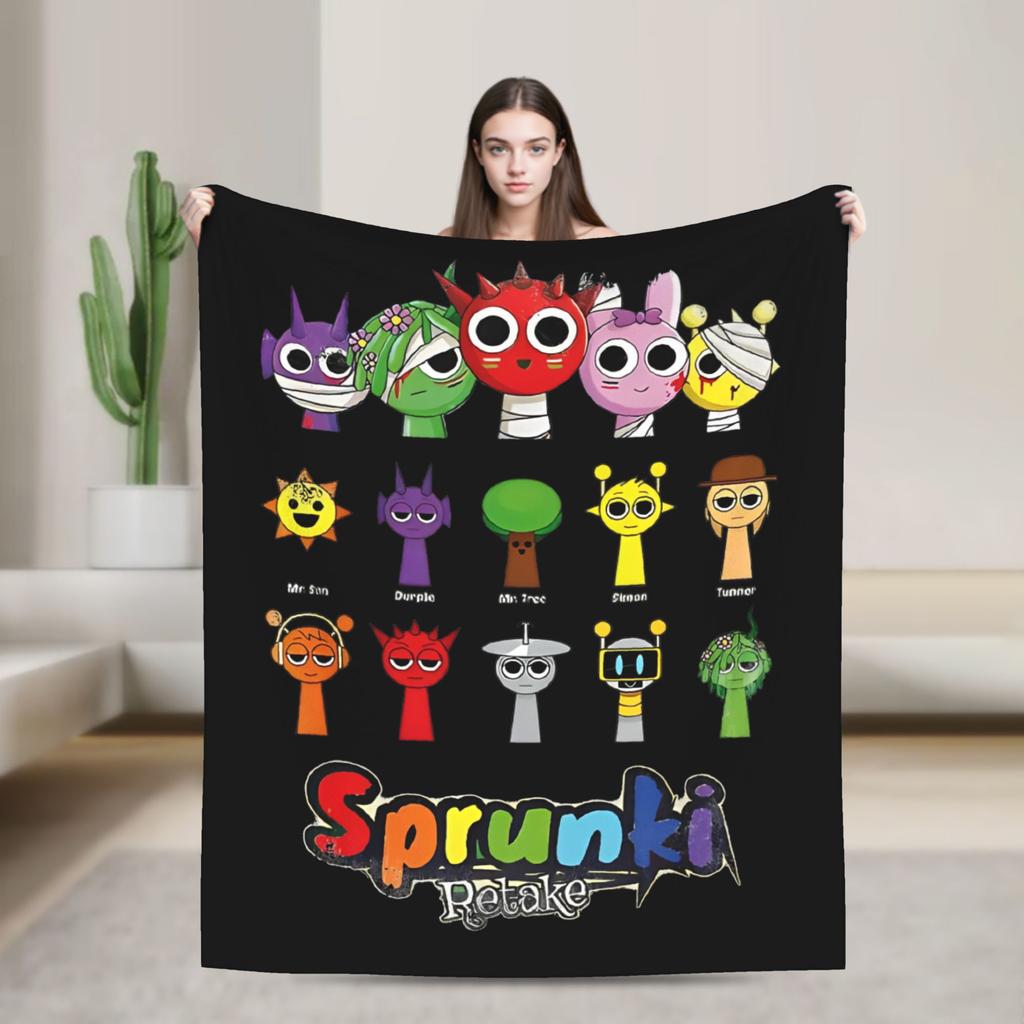 Sprunkies Kids Characters Sprunki Blankets Flannel Printed  Breathable Ultra-Soft Throw Blanket for Bed Office Rug Piece