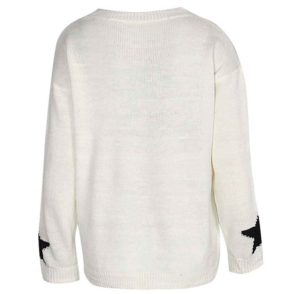 Women's Casual Bottoming Knit Sweater Women Loose Round Neck Star Pullover Sweater