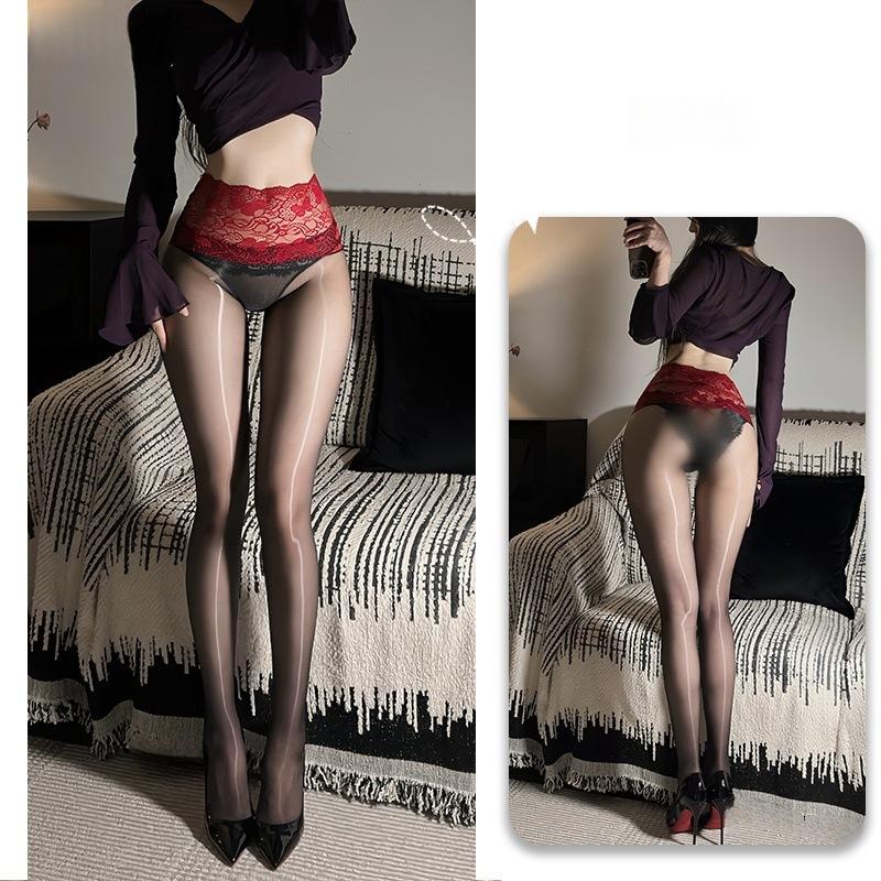 Sex Unterwäsche Sommer ultradünn schwarze Seide glatte Spitze Taille große Größe Aurora Strümpfe nahtloser Schritt ölig glänzende Strumpfhose