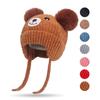 Hooded Scarf Bear Knitted Hat Winter Pompom Baby Hat Fleece Lining Earflap Cap Toddler Beanie