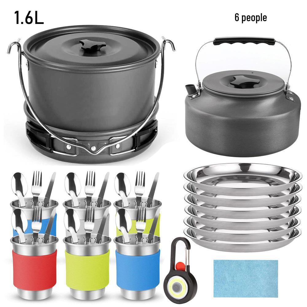 Cross-border Portable 1.6L Teapot and Kettle Outdoor Camping Cookware Set