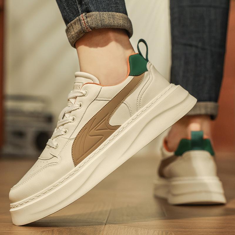 2025 new men's shoes super leather tide brand high sense white shoes student adult height increase platform sports board shoes