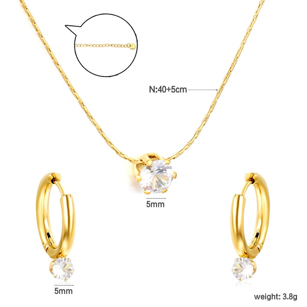 Square White Zircon Earrings And Necklace Set Classic Versatile Women's Jewelry Fade Resistant