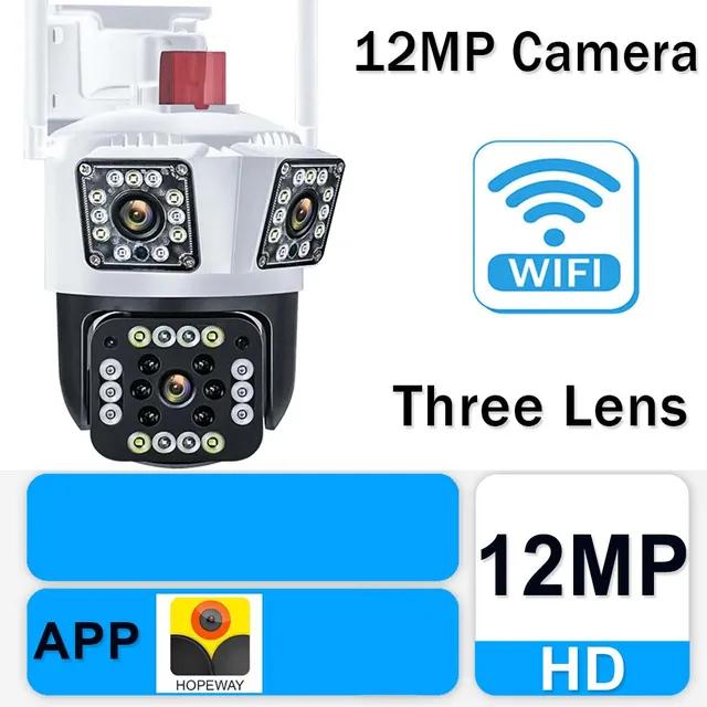 WiFi IP 12MP 6K Three Lens 8X Zoom Surveillance AI Tracking Protection Outdoor Security Camera CCTV Cam
