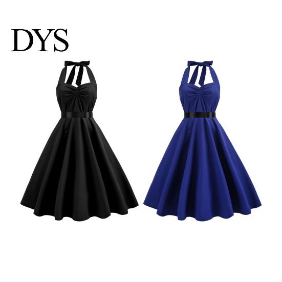 Ärmelloses Damenkleid Abend Schnürung Neckholder A-Linie Großer Schwung Rückenfrei Aus Retro Dame Schulter Unifarben Cocktailparty Hochzeit Midi