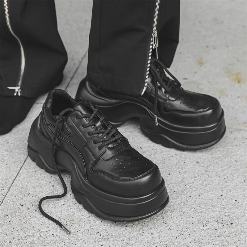 Men's Retro British-Style Derby Shoes with Thick Sole and Square Toe