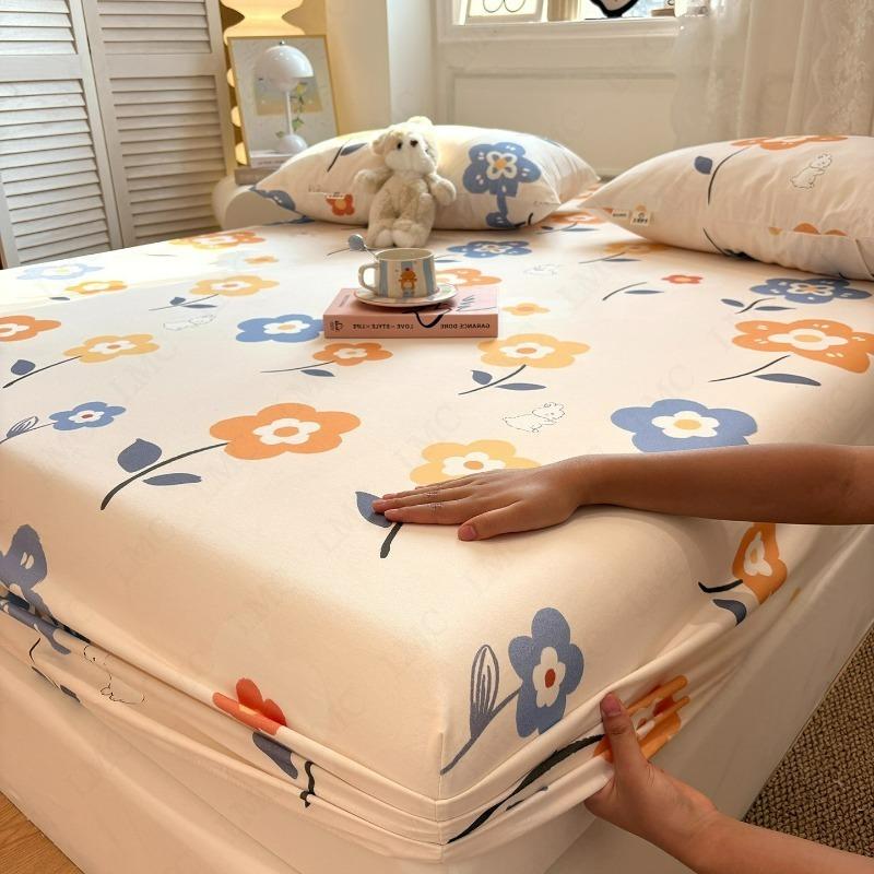 100% Cotton Bed Sheets Bed Bedroom Flower Printed Bed Cover Bedding (excluding Pillowcases) Single/Queen/King Washabl