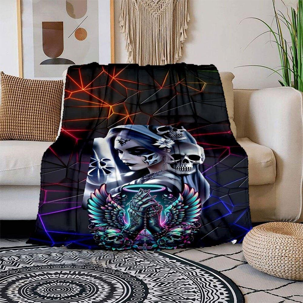 

Day of the Dead Sugar Skull Tattoo Art Phone Case Cover Blanket Flannel Throw Blanket for Sofa, Bed, Travel, Camping, Office 100x150cm