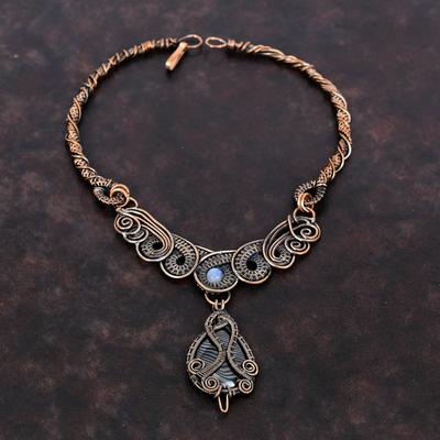 Psilomelan Halskette Kupferdraht Gewickelte Halskette Handgemachte Regenbogen Mondstein Halskette Designer Halskette Hochzeitsgeschenk Edelstein Kupfer Schmuck