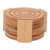 6PCS Bamboo Coaster with Holder Round Cup Mats Pad for Cold Drinks and Hot Beverage Home Supply