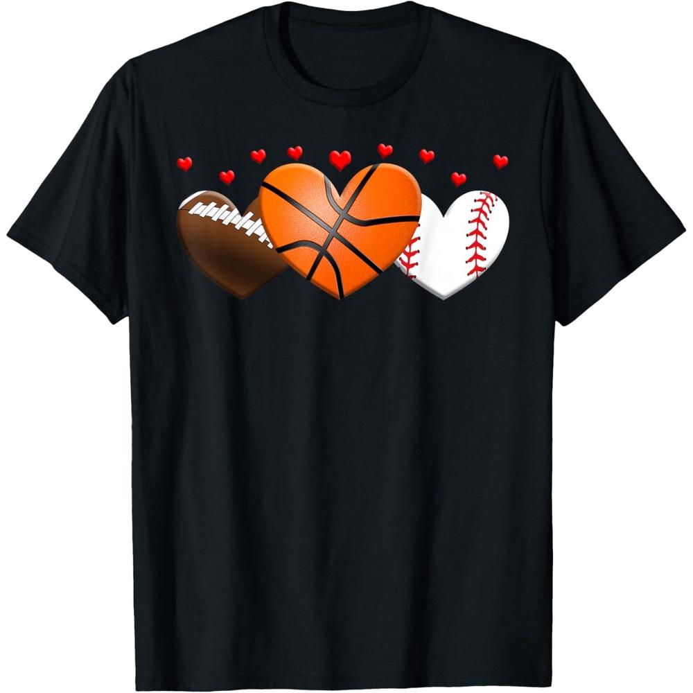 Heart Basketball Football Baseball Valentines Day Sports Cotton Men T Shirt M чёрный