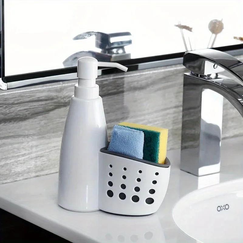 1PC Multifunction Liquid Dispenser Home Detergent Storage Box Sponge Drain Rack Container Drainboard Soap Dish Organizer 2 In 1