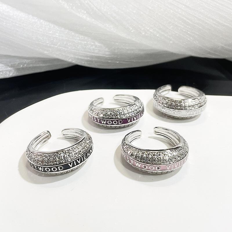 Persönlichkeit Voll Diamant Emaille Tropfglasur Saturn Offener Ring Nischendesign Kalter Wind Hoher Sinn Mode Ring