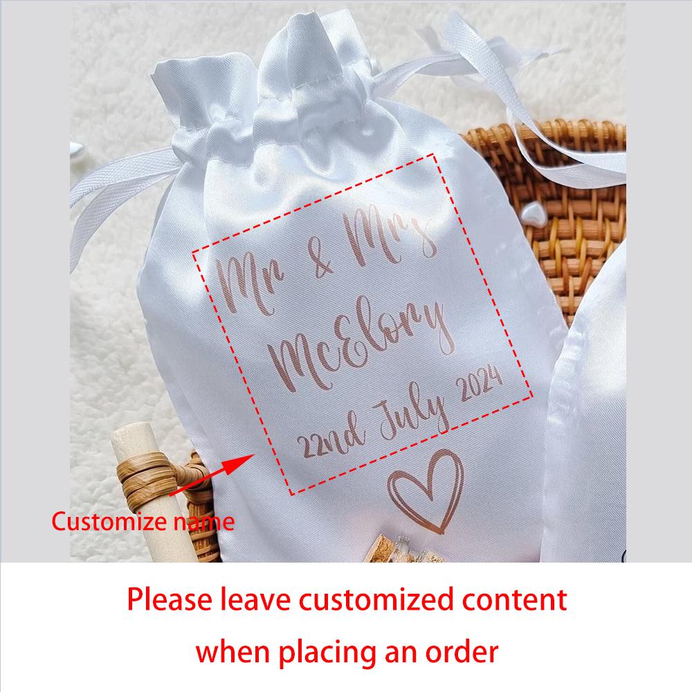 Personalised 5Pcs Satin Drawstring Pocket Goodie Candy Bag Honeymoon Sand Wedding Gift Honeymoon Present Bride To Be Gift