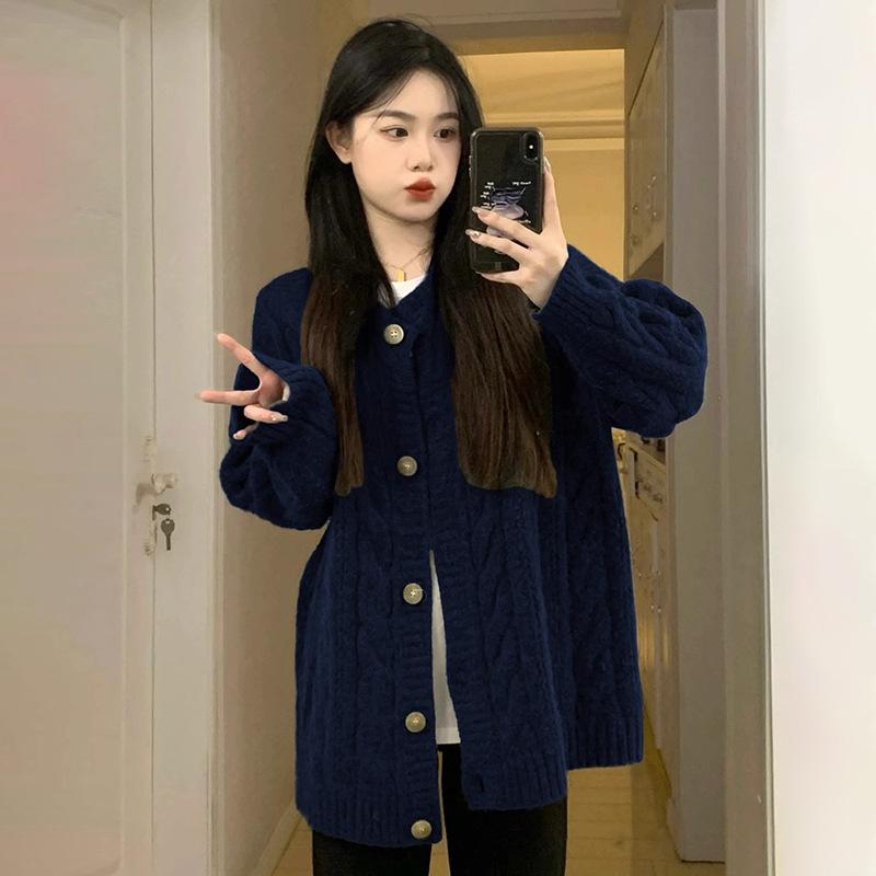 

Куртка-свитер в стиле ленивой моды для женщин на раннюю осень, новый свободный вязаный кардиган на весну и осень с длинными рукавами one size fits all