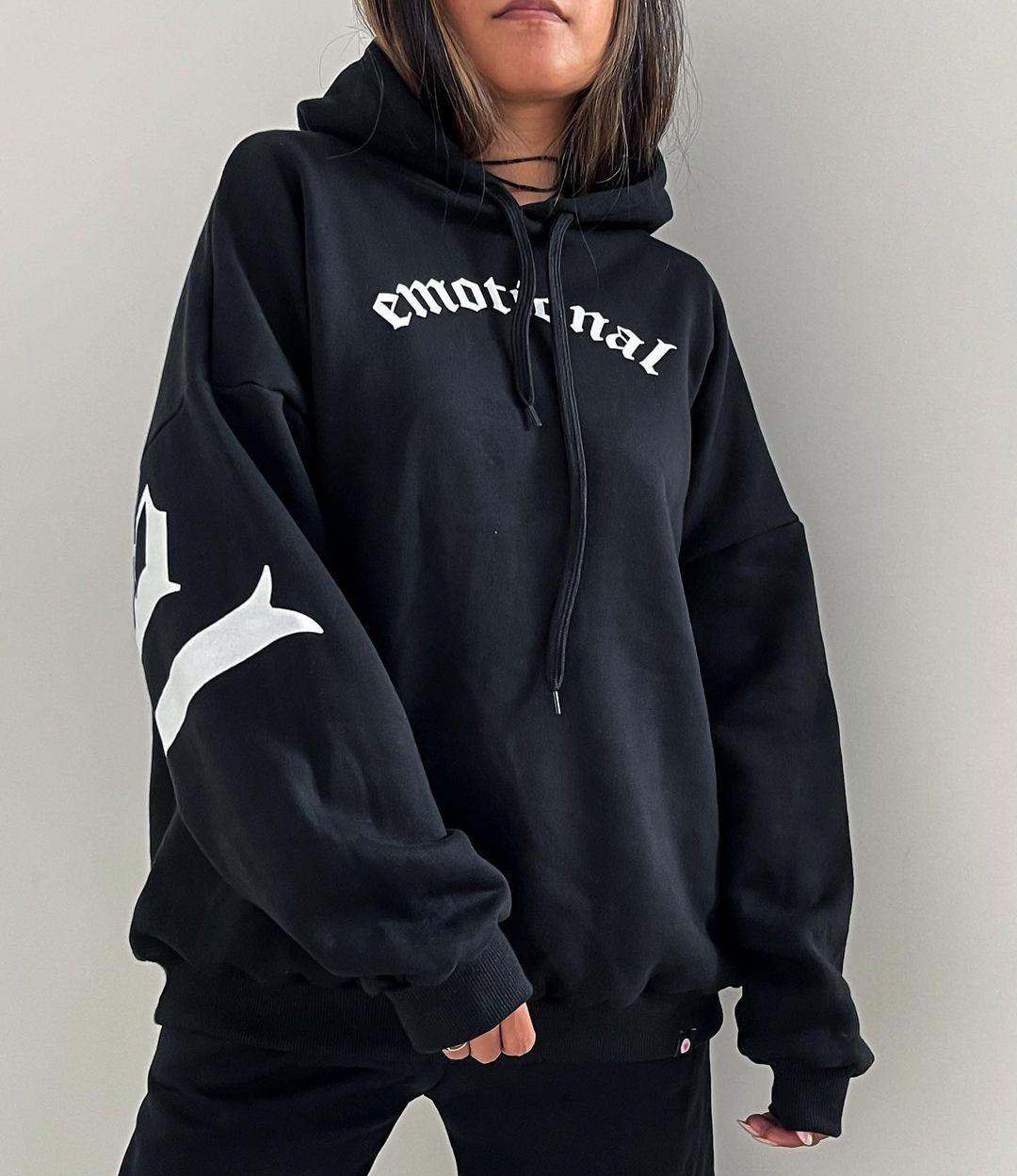 

Длинный рукав с капюшоном и принтом в европейском и американском стиле (Коллекция 2024 года) Extra Large чёрный