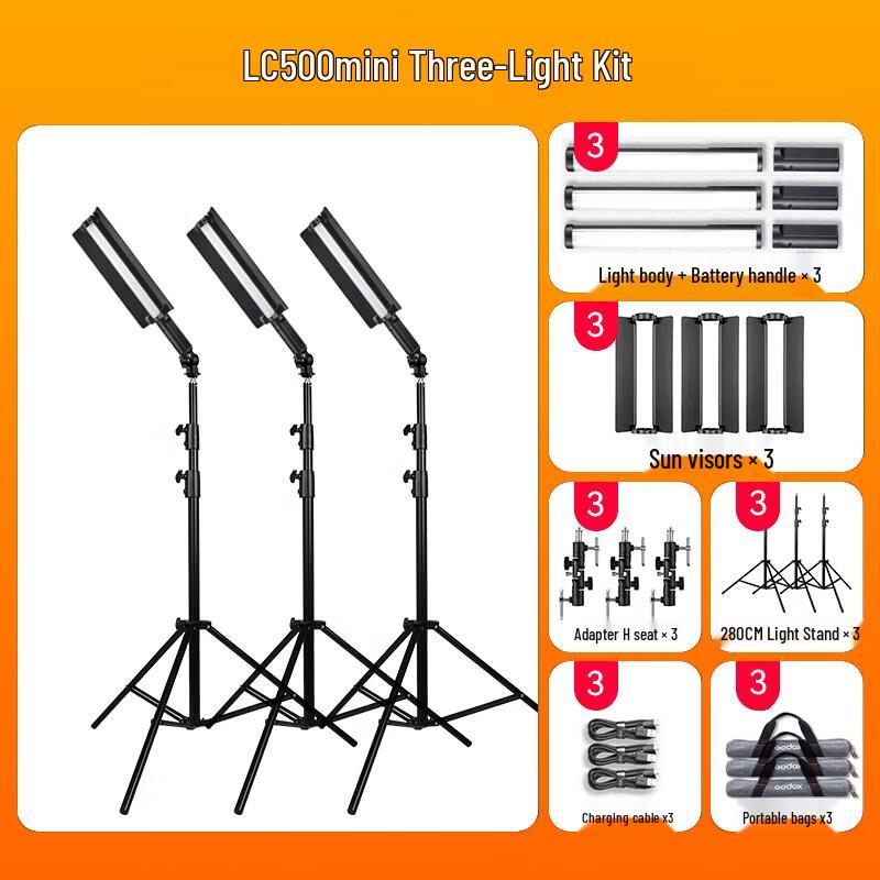 Godox LC500 mini Bi-Color LED Video Light Stick 3-Light Kit