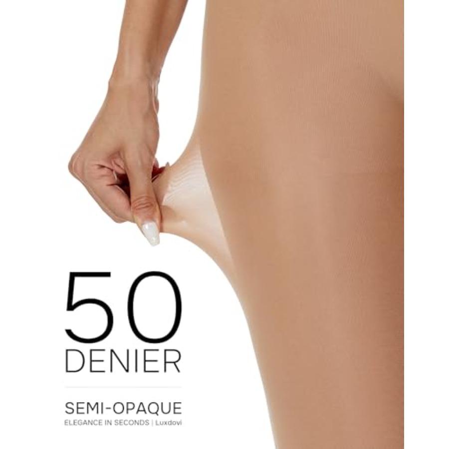 Luxdovi Collants Femme Ultra Doux 50 Deniers Aspect Soie Semi-Opaques Couleur Unie Taille Haute Bas Collants Pieds