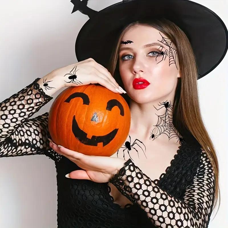 10-100PCS Halloween One Time Use Face Tattoo Stickers Black Spider Bat Design for Adults Kids Party Favor Costume Prop