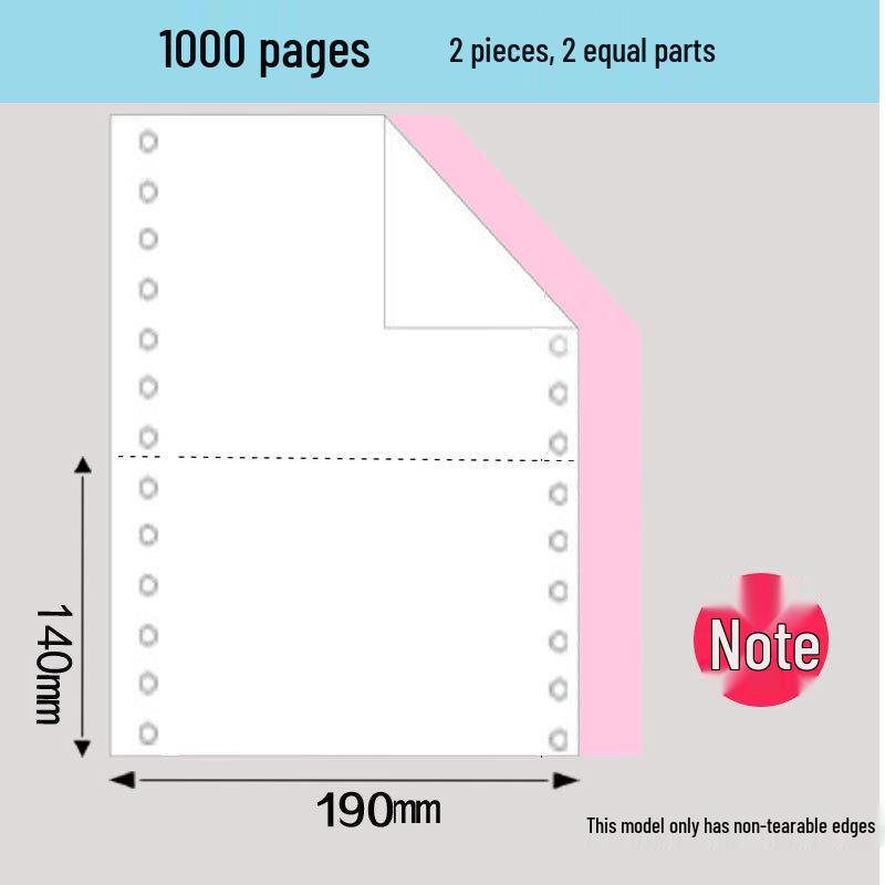1000 Pages 190-2345 Dot Matrix Three-Part Color Continuous Receipt Paper with Two-thirds/One-third Split