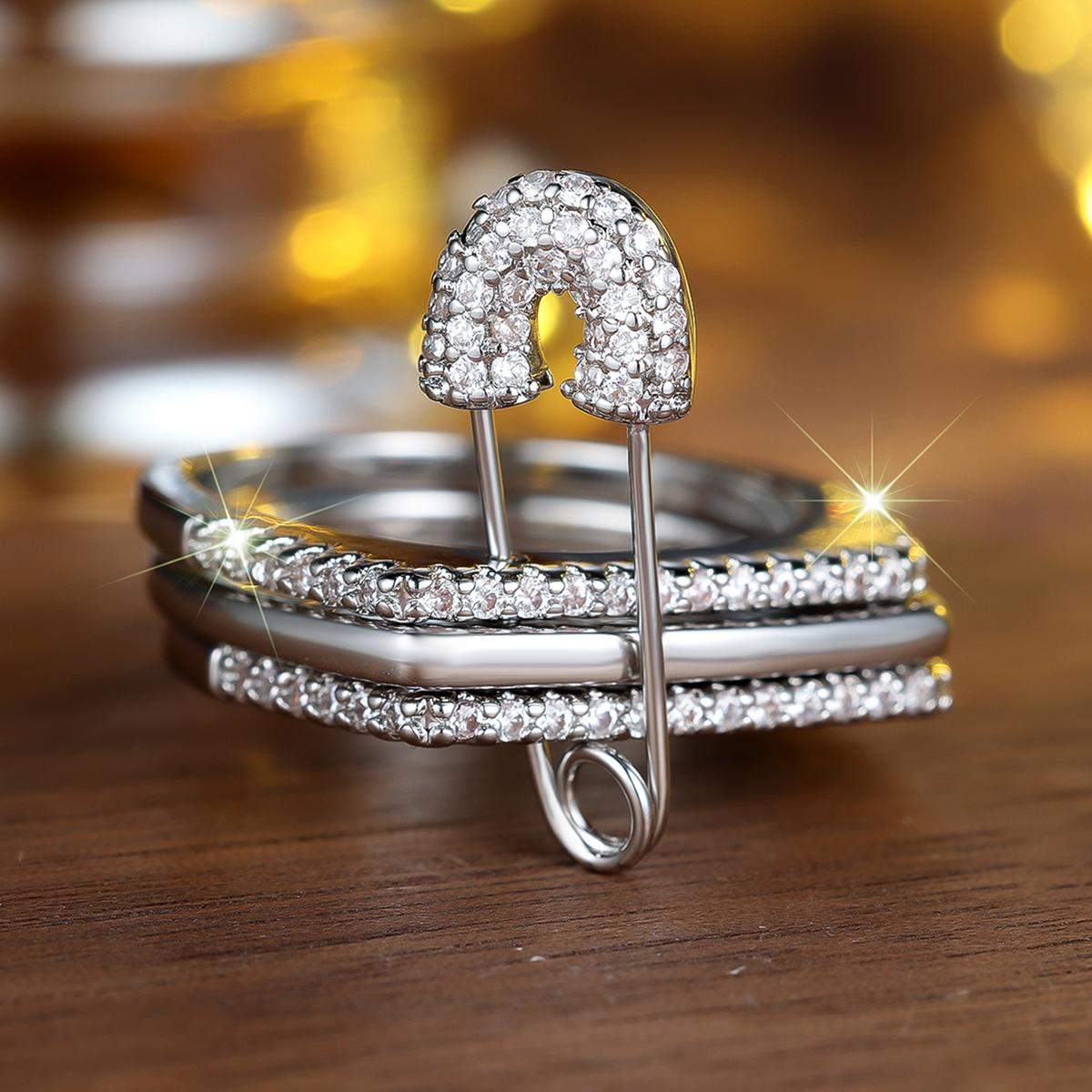 

Яркое кольцо серебристого цвета с трехуровневым дизайном и штифтовым соединением для женщин, модное ювелирное изделие, подарок 6