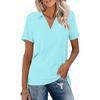 Summer Casual V Neck T Shirts Women Short Sleeves Collared Basic Tees Blouse