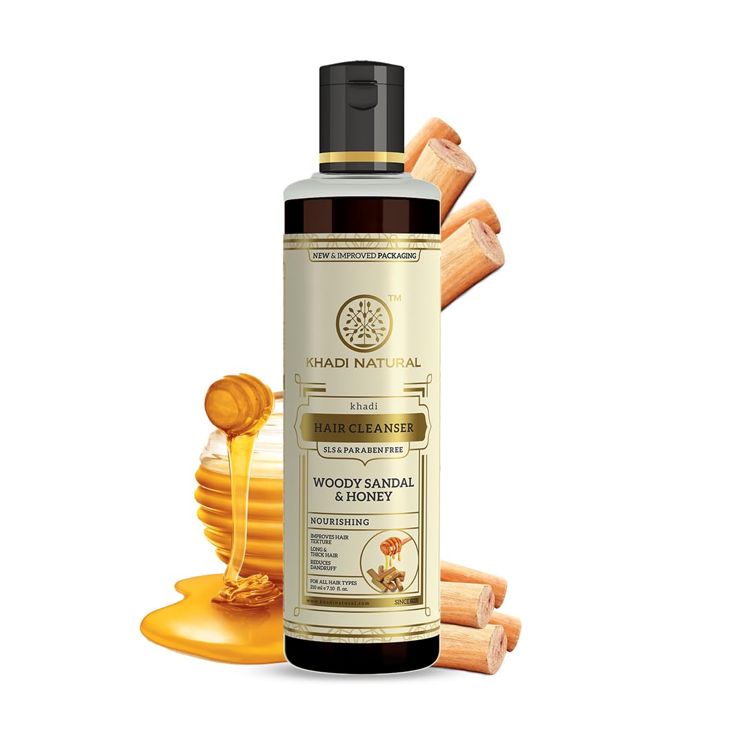 

Khadi Natural Woody Sandal & Honey Hair Cleanser 210 ml Pack of 1 for Soft, Smooth, Dandruff-Free Hair