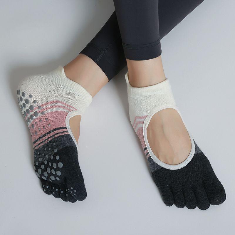 

Color Matching Toe Yoga Socks Non-Slip Professional Women Five-Finger Socks Pure Cotton Summer Thin Pilates Training Non-Slip Socks [Full finger] spell powder