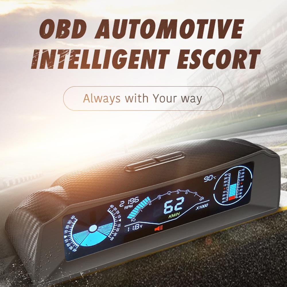 

Car Headup Display LCD Digital Speedometer Multifunctional Inclinometer Angle Slope Meter Support Overspeed Alarm Fatigue Driving Reminder for Car Tru
