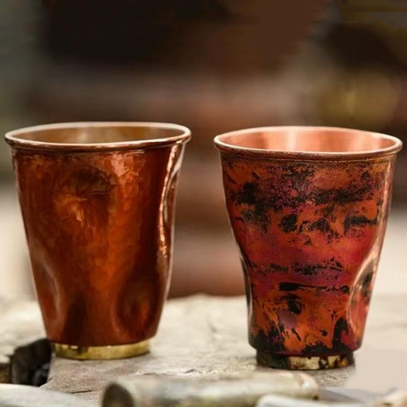 Vintage Pure Copper American Coffee Mug,Irregular Shape Texture Drinking Tea Beer Beverage Mug,Straight-Sided Tea Cup Tableware