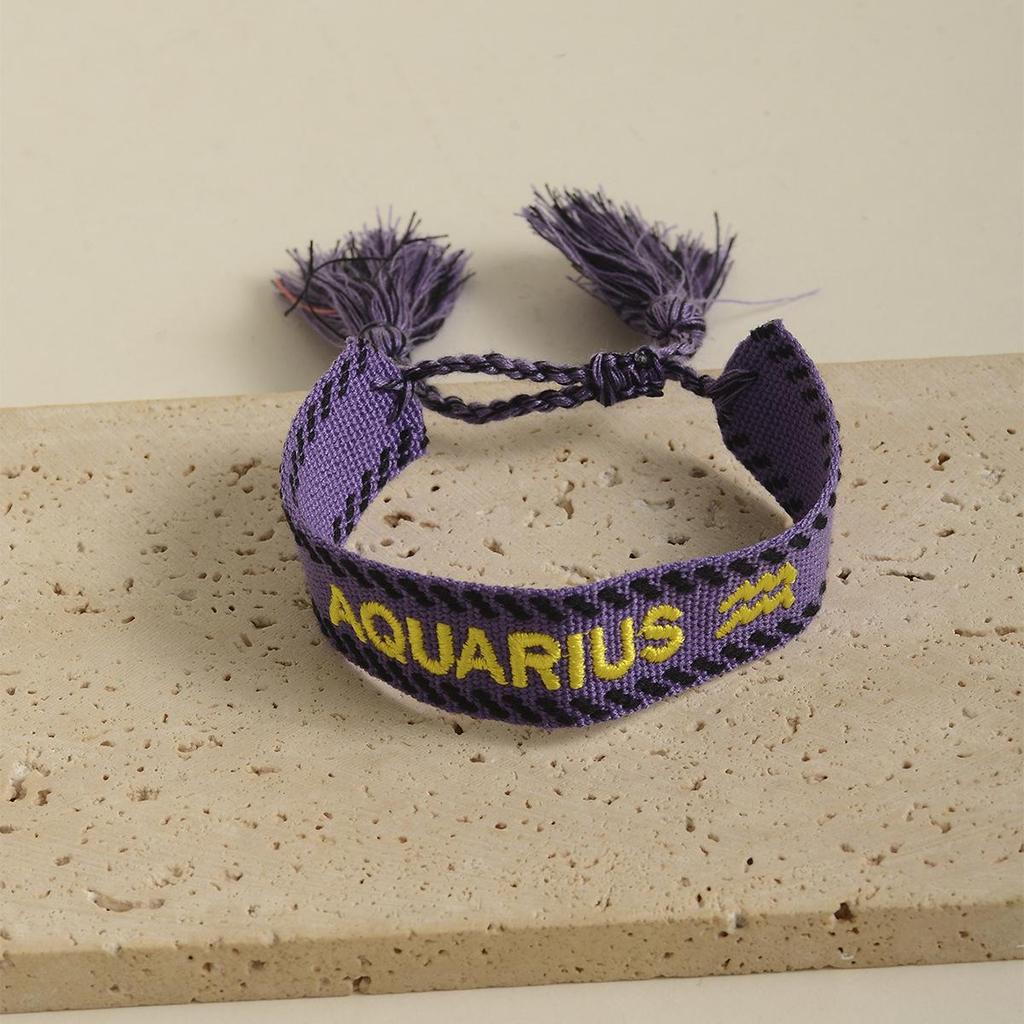 Handmade Constellations Embroidery Bracelet with Ribbon and Tassel
