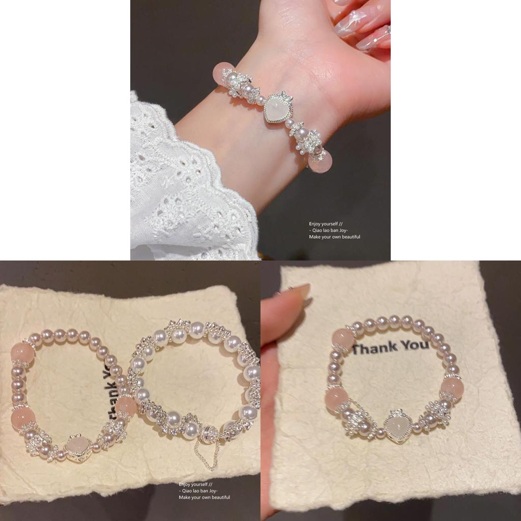 Pearl Crystal Heart Bead Bracelet With Stretchy Design For Women Gift