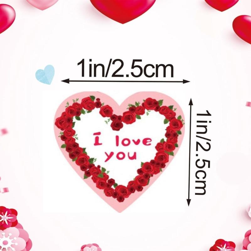 500Pcs Valentines Day Sticker 1Inch Rose Heart Sticker Adhesive Wrapping Label for Envelope Valentines Card Wedding